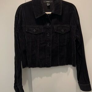 FOREVER 21 WOMENS BLACK CROPPED CORDUROY BUTTON UP JACKET • SMALL